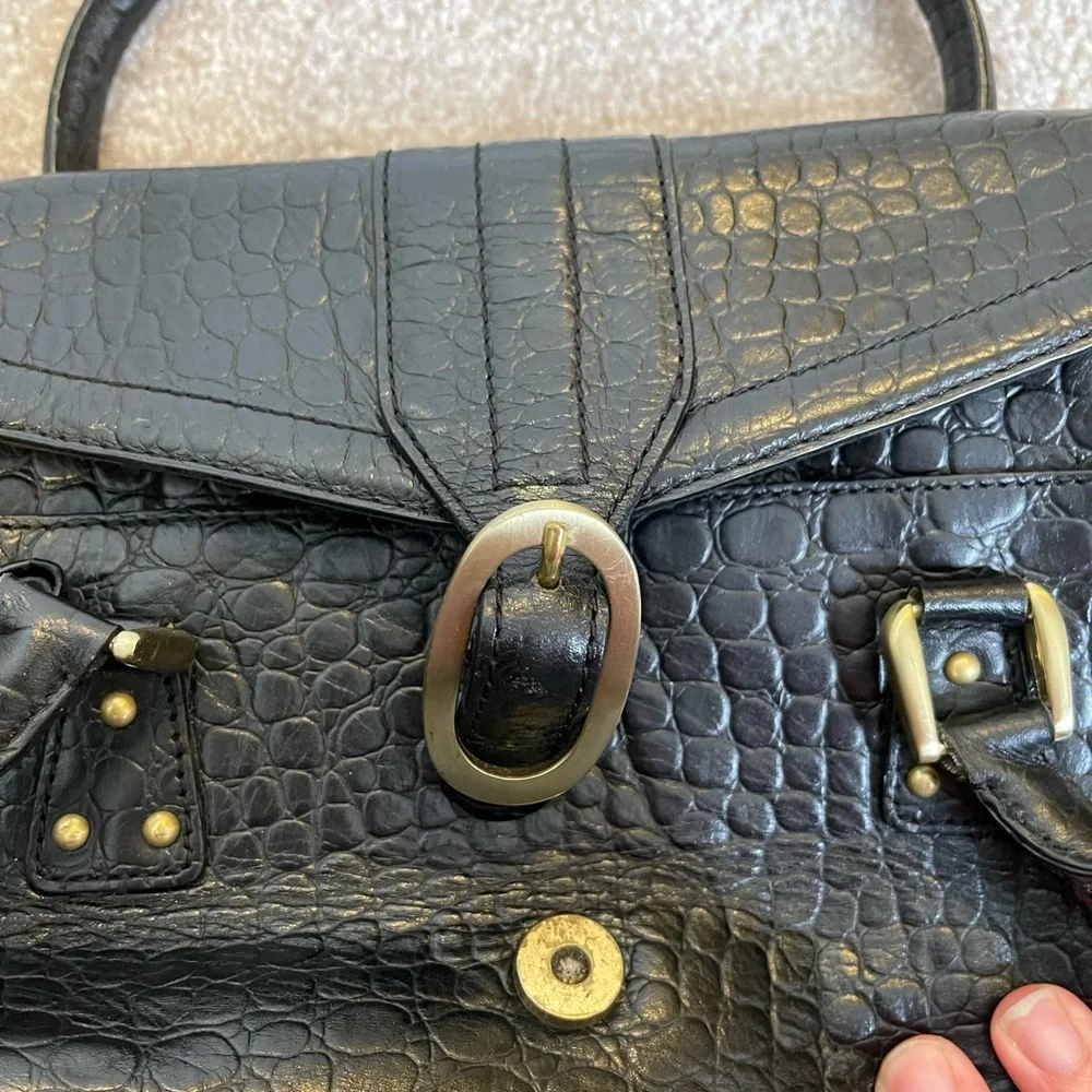 Etienne Aigner Black Crocodile-Embossed Leather Handbag - Picture 5 of 6